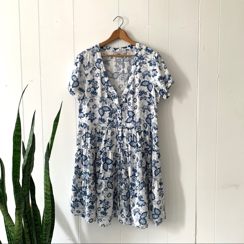 ASOS Blue & white floral print ruffle dress